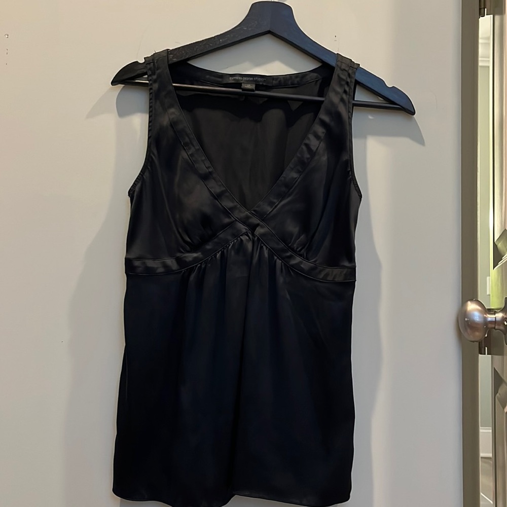 Black satin tank top from Express